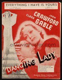 4e289 DANCING LADY sheet music '33 Joan Crawford, Clark Gable, Everything I Have is Yours!