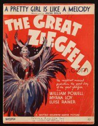 4e305 GREAT ZIEGFELD sheet music '36 art of showgirl in wild outfit, Pretty Girl is Like a Melody!