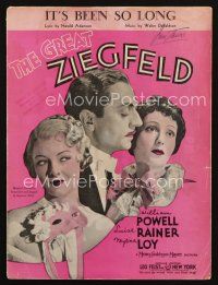 4e306 GREAT ZIEGFELD sheet music '36 William Powell, Luise Rainer & Myrna Loy, It's Been So Long!