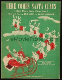 4e309 HERE COMES SANTA CLAUS sheet music '47 cool image of Gene Autry riding on sleigh!