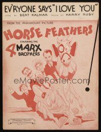 4e316 HORSE FEATHERS sheet music '32 all 4 Marx Brothers, Ev'ryone says 'I Love You'!