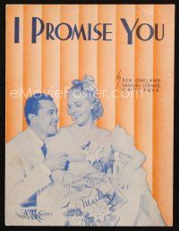4e318 I PROMISE YOU sheet music '38 words and music by Ben Oakland, Samuel Lerner and Alice Faye!