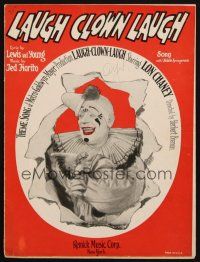 4e322 LAUGH CLOWN LAUGH sheet music '28 great image of Lon Chaney in full clown make up!