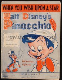 4e332 PINOCCHIO sheet music '40 Disney classic cartoon, When You Wish Upon a Star!