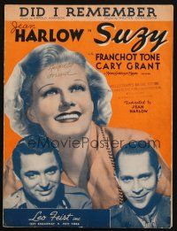 4e347 SUZY sheet music '36 Jean Harlow between Cary Grant & Franchot Tone, Did I Remember!