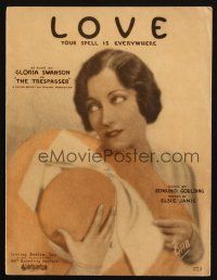 4e355 TRESPASSER sheet music '29 pretty Gloria Swanson with hat, Love, Your Spell is Everywhere!