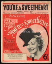 4e363 YOU'RE A SWEETHEART English sheet music '37 portrait of pretty Alice Faye, the title song!