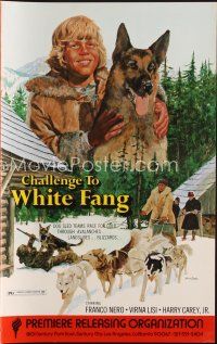 4e378 CHALLENGE TO WHITE FANG pressbook '75 Lucio Fulci, cool art of German Shepherd & sled dogs!