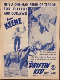 4e493 DRIFTIN' KID pressbook '41 Tom Keene is a one-man reign of terror for killers & outlaws!
