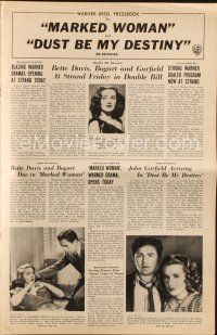 4e494 DUST BE MY DESTINY/MARKED WOMAN pressbook '47 John Garfield, Bette Davis, Humphrey Bogart