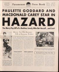 4e526 HAZARD pressbook '48 great art of sexy Paulette Goddard winning Carey gambling at cards!