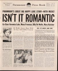 4e540 ISN'T IT ROMANTIC pressbook '48 Veronica Lake, Paramount's big happy love story with music!