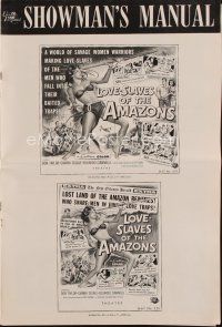 4e561 LOVE-SLAVES OF THE AMAZONS pressbook '57 sexy barely-dressed female native throwing spear art!
