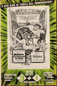 4e573 MONSTER THAT CHALLENGED THE WORLD/VAMPIRE pressbook '57 a double-shock horror show!