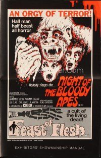 4e580 NIGHT OF THE BLOODY APES/FEAST OF FLESH pressbook '70s horror double bill, an orgy of terror
