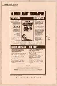 4e585 ONE FLEW OVER THE CUCKOO'S NEST pressbook'75 great c/u of Jack Nicholson,Milos Forman classic!