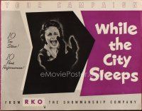 4e443 WHILE THE CITY SLEEPS pressbook '56 great image of Lipstick Killer's victim, Fritz Lang noir
