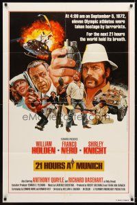 4c007 21 HOURS AT MUNICH 1sh '76 cool art of William Holden, Franco Nero with grenade!