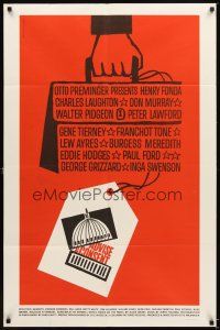 4c015 ADVISE & CONSENT 1sh '62 Otto Preminger, classic Saul Bass art of briefcase & Capital!