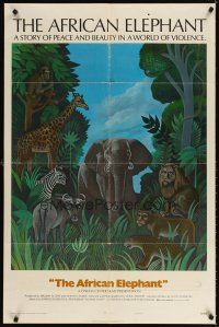 4c017 AFRICAN ELEPHANT style B 1sh '71 great artwork, peace & beauty in world of violence!