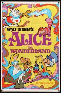 4c027 ALICE IN WONDERLAND 1sh R81 Walt Disney Lewis Carroll classic, cool psychedelic art!