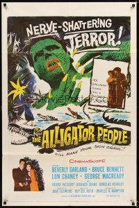 4c031 ALLIGATOR PEOPLE 1sh '59 Beverly Garland, Lon Chaney, they'll make your skin crawl!
