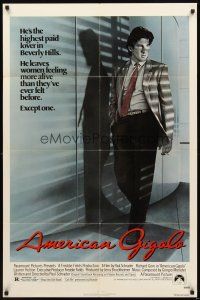 4c034 AMERICAN GIGOLO 1sh '80 handsomest male prostitute Richard Gere is being framed for murder!