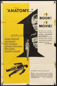4c038 ANATOMY OF A MURDER style A 1sh '59 Preminger, Saul Bass silhouette art + images of stars!