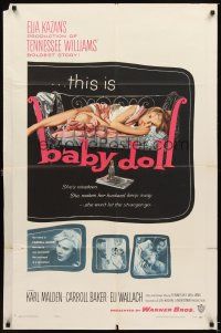 4c058 BABY DOLL 1sh '57 Elia Kazan, classic image of sexy troubled teen Carroll Baker!
