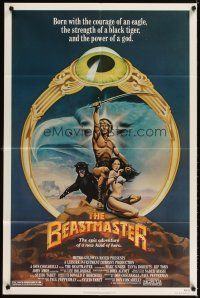 4c076 BEASTMASTER 1sh '82 cool fantasy art of barechested Marc Singer & sexy Tanya Roberts!