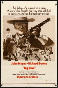 4c087 BIG JAKE style B 1sh '71 art of Richard Boone & image of John Wayne with rifle!