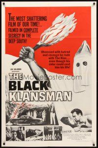 4c095 BLACK KLANSMAN 1sh '66 wild artwork of hooded black man in KKK outfit holding torch!