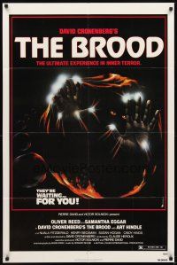 4c125 BROOD 1sh '79 David Cronenberg, art of monster in embryo, they're waiting for YOU!