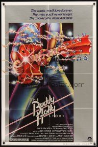 4c127 BUDDY HOLLY STORY style B 1sh '78 Gary Busey great art of electrified guitar, rock 'n' roll!