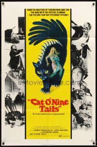 4c148 CAT O' NINE TAILS 1sh '71 Dario Argento's Il Gatto a Nove Code, wild horror art of cat!