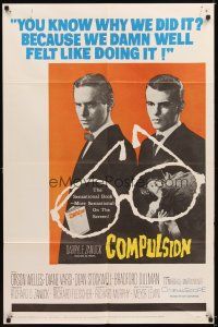 4c186 COMPULSION 1sh '59 crazy Dean Stockwell & Bradford Dillman try to commit the perfect murder!