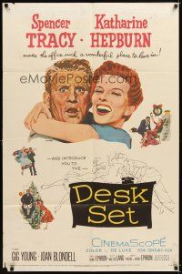 4c241 DESK SET 1sh '57 Spencer Tracy & Katharine Hepburn make the office a wonderful place!