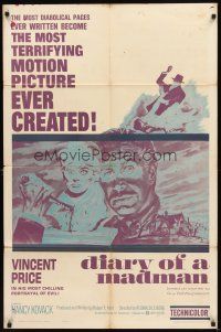4c246 DIARY OF A MADMAN 1sh '63 Vincent Price in his most chilling portrayal of evil!