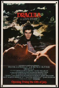 4c260 DRACULA advance 1sh '79 Bram Stoker, close up of vampire Frank Langella & sexy girl!