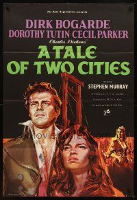 4c872 TALE OF TWO CITIES English 1sh '58 great art of Dirk Bogarde on his way to execution!