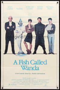4c312 FISH CALLED WANDA 1sh '88 John Cleese, Jamie Lee Curtis, Kline & Palin in line up!
