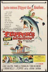4c323 FLIPPER'S NEW ADVENTURE 1sh '64 Flipper the fearless is more fin-tastic than ever!