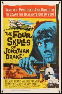 4c338 FOUR SKULLS OF JONATHAN DRAKE 1sh '59 gruesome art of Edward Franz in title role!