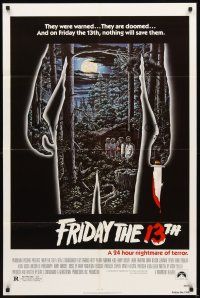 4c343 FRIDAY THE 13th 1sh R80s great Alex Ebel art, slasher horror classic, 24 hours of terror!