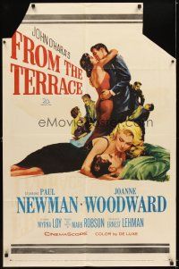 4c345 FROM THE TERRACE 1sh '60 artwork of Paul Newman & sexy half-dressed Joanne Woodward!