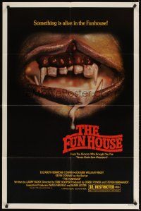 4c347 FUNHOUSE 1sh '81 Tobe Hooper, creepy close up of drooling mouth with nasty teeth!