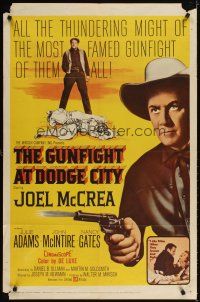 4c397 GUNFIGHT AT DODGE CITY 1sh '59 Joel McCrea likes sexy fillies when they scream and fight!