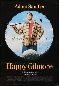 4c410 HAPPY GILMORE DS 1sh '96 great image of Adam Sandler, he doesn't play, he destroys golf!