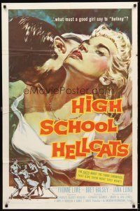 4c426 HIGH SCHOOL HELLCATS 1sh '58 best AIP bad girl art, what must a good girl say to belong?