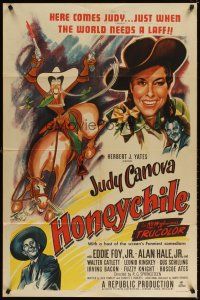 4c436 HONEYCHILE 1sh '51 wonderful artwork of cowgirl Judy Canova on horse by Al Hirschfeld!
